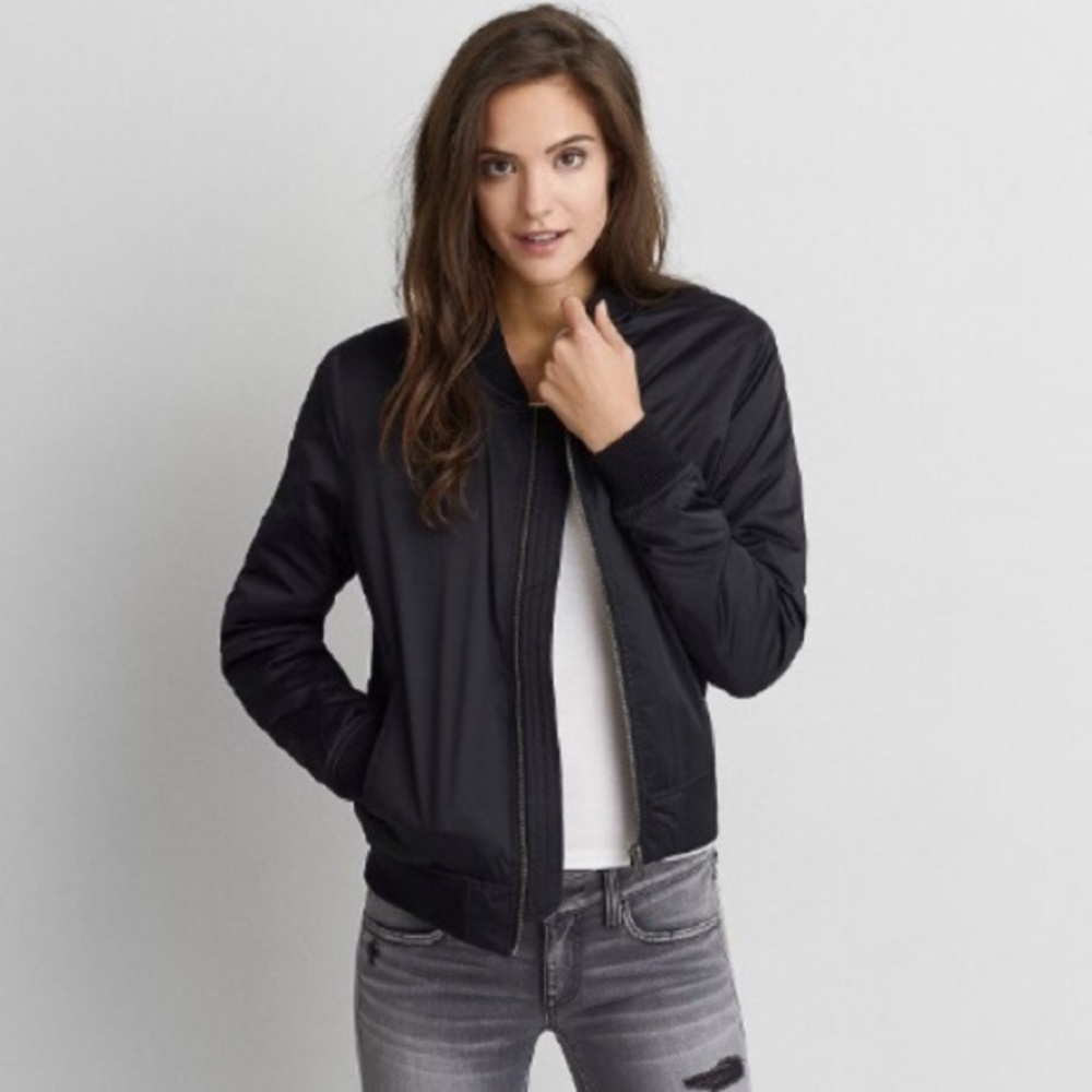 American Eagle Black Bomber Jacket